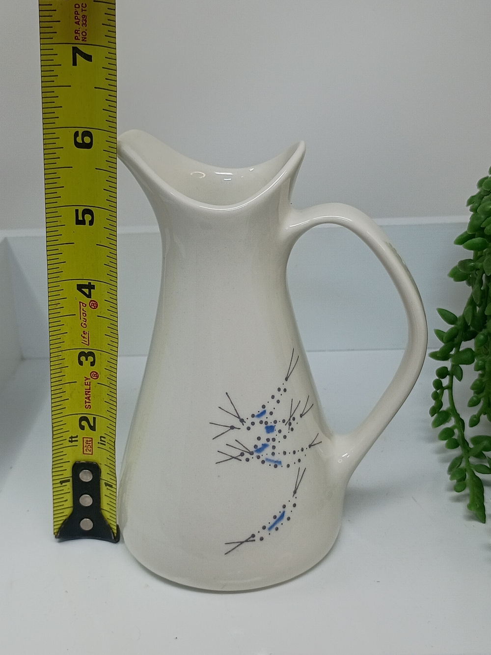 Iroquois Ceramic Pitcher Vase with Blue Accent Motif - Picture 4 of 8